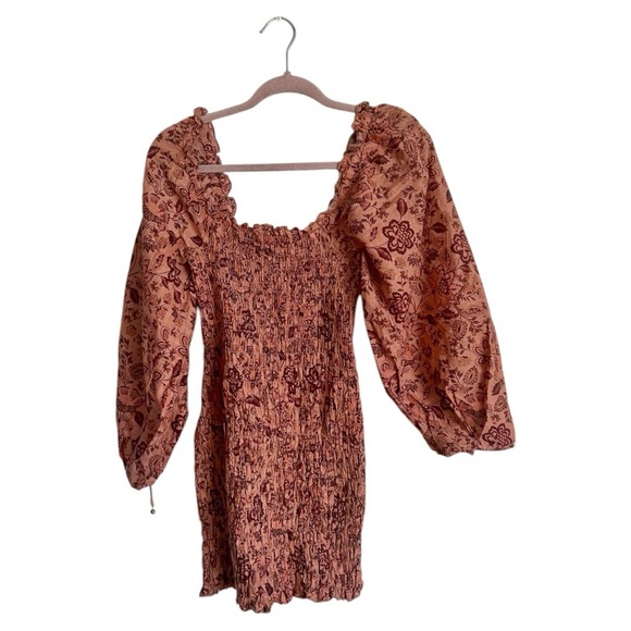 NWOT FREE PEOPLE Smock It To Me Mini Dress Ruffle Floral Printed Smocked Bodycon - Picture 3 of 14